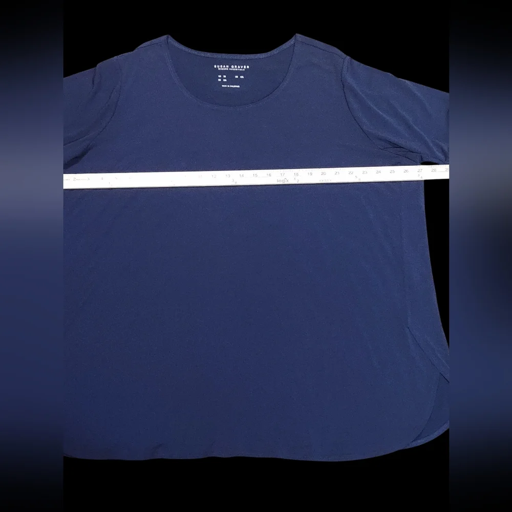 Susan Graver Liquid Knit Women's Navy Short Sleeve Top - Picture 4 of 5